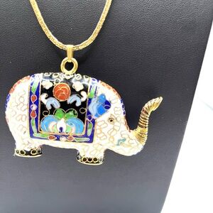 Gold Elephant  Cloisonné Elephant  Pendant Necklace Oversized Big Bold
